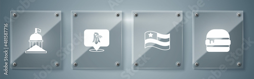 Set Burger, American flag, Eagle and White House. Square glass panels. Vector
