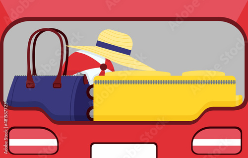 Luggage in the car. Trunk with suitcase and bag.