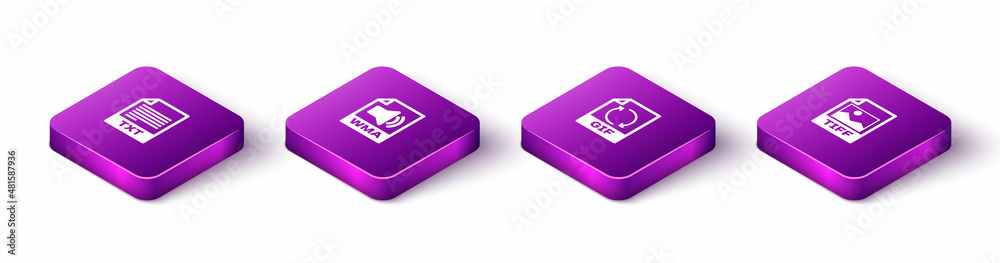 Set Isometric TXT file document, WMA, GIF and TIFF icon. Vector Set Isometric TXT file document, WMA, GIF and TIFF icon. Vector