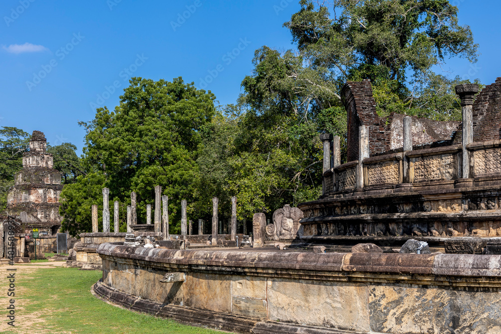 Sri Lanka. The ancient city of Polonnaruwa. Circular Vatadage. The Sacred Quadrangle. Historical landmark. 