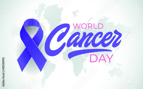 Illustration Of 4 February World Cancer Day Poster Or Background. Purple Ribbon on Grey Background