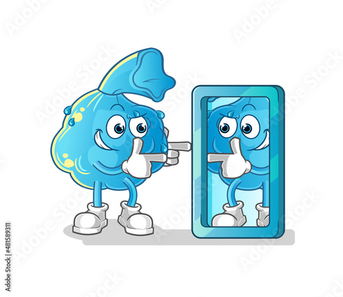 fever compress looking into mirror cartoon. cartoon mascot vector
