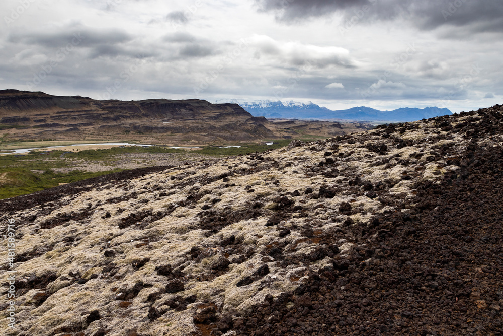 Volcanic landscape in early summer. Grabrok Crater, West Iceland.