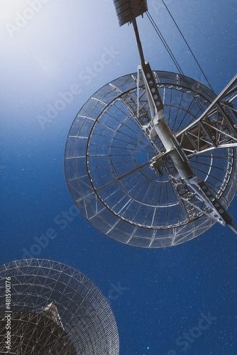 An astronomical radio telescope working at night