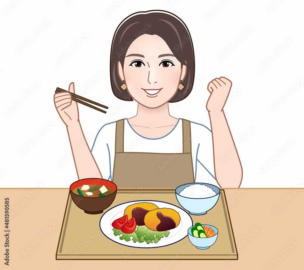 食事中の主婦