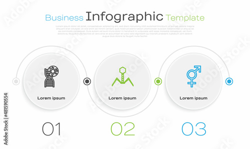 Set line DNA symbol and virus, Bacteria bacteriophage and Gender. Business infographic template. Vector