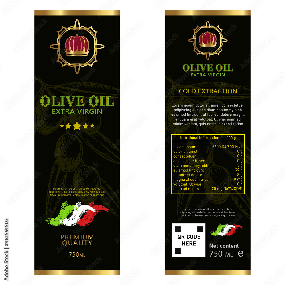 Olive oil labels collection. Hand drawn vector illustration templates ...