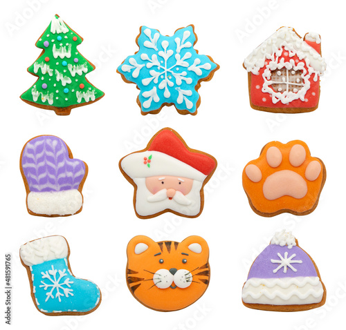 handmade christmas cookies without background for your cafe menu or new year design © Sensey3242