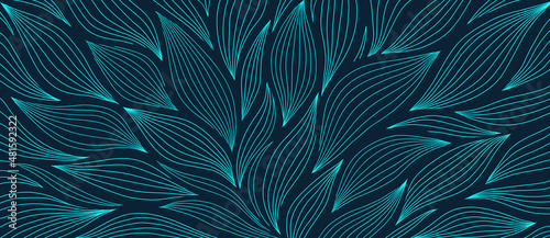 Luxury floral pattern with hand drawn leaves. Elegant astract background in minimalistic linear style.