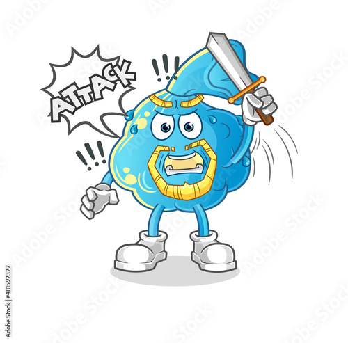 fever compress knights attack with sword. cartoon mascot vector