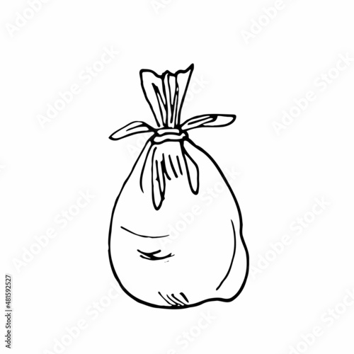 Vector cartoon illustration of full plastic trash bag isolated on white