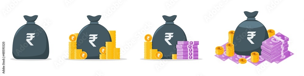 Indian Rupee Money Bag Icon Set