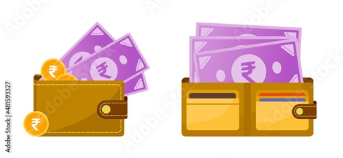 Wallet with Indian Rupee Money Illustration