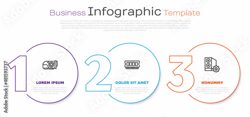 Set line Video graphic card, RAM, random access memory and Case of computer. Business infographic template. Vector