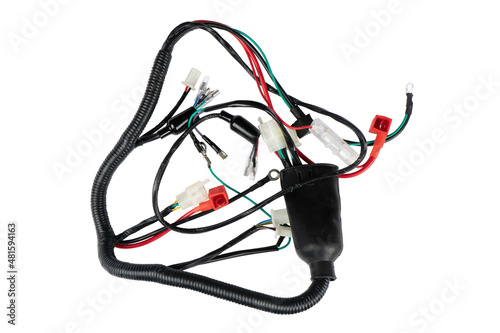 Cuadro en lienzo Engine wiring harness jumper wire plug isolated on white background