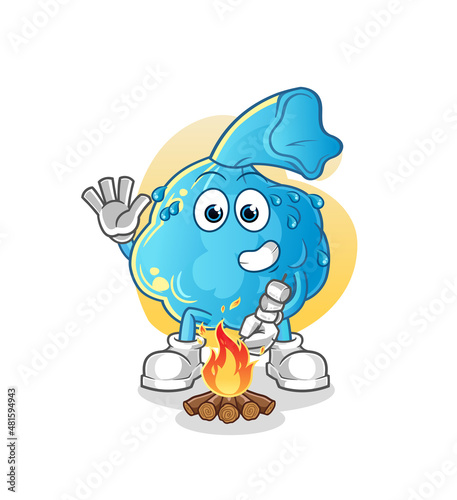 fever compress roasting marshmallows. cartoon mascot vector