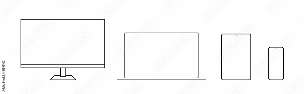 Realistic mockups devices on an isolated background. Vector set of phone, tablet, laptop and computer. Vector illustration. Realistic mockups devices on an isolated background. Vector set of phone, tablet, laptop and computer. Vector illustration.