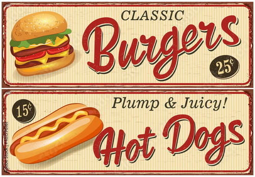 Fototapeta Fast Food vintage metal sign collection.