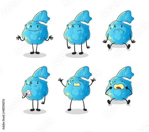 fever compress sad group character. cartoon mascot vector
