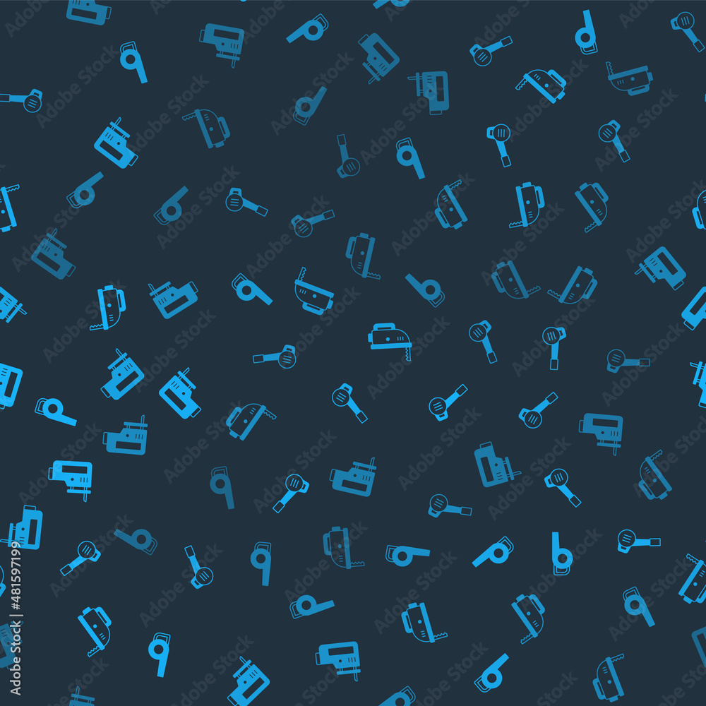 Set Leaf garden blower, , Electric jigsaw and on seamless pattern. Vector