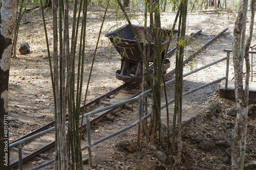 Old mine trolley of the Thai Burma Railway  Death Railway  construction  horizontal image   Hellfire Pass  Chong Kao Khat  Kanchanaburi  Thailand
