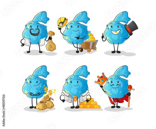 fever compress rich group character. cartoon mascot vector