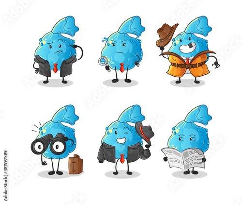 fever compress detective group character. cartoon mascot vector