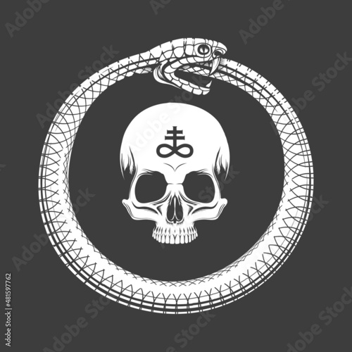 Ouroboros Snake And Skull Esoteric Emblem