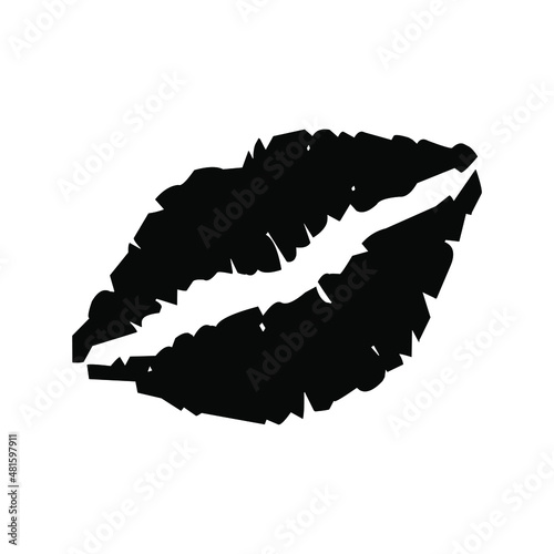 Black and white lips pomade imprint. Kiss trace icon and symbols. romantic stamp, imprint, symbol. Female mouth. Traces of sexy woman kisses isolated Vector illustration on white background.