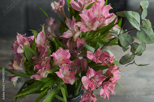 bouquet of pink alstroemeria close-up photo