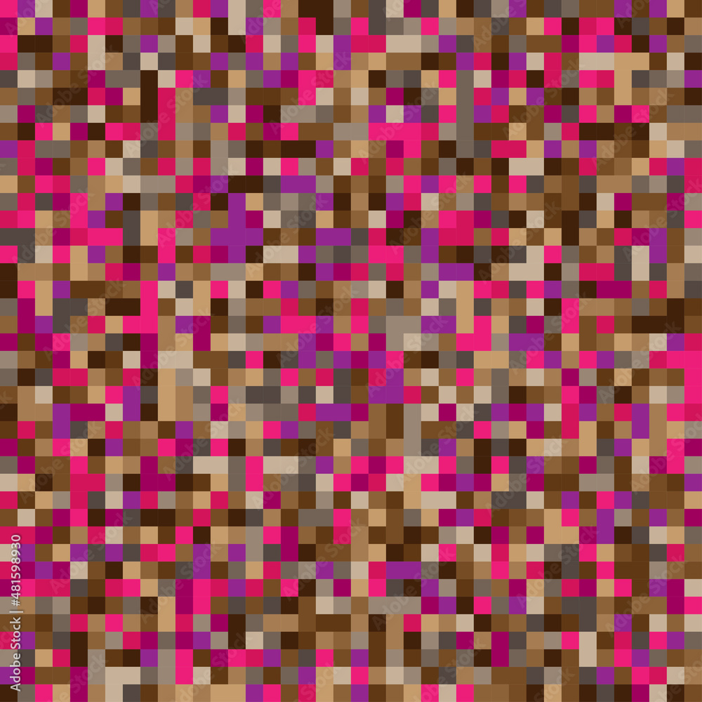 8 bit pixel texture. Abstract geometric square shape blocks background. Old game art mosaic pattern.