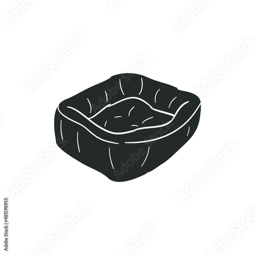 Bed Dog Icon Silhouette Illustration. Puppy Comfort Pet Vector Graphic Pictogram Symbol Clip Art. Doodle Sketch Black Sign.
