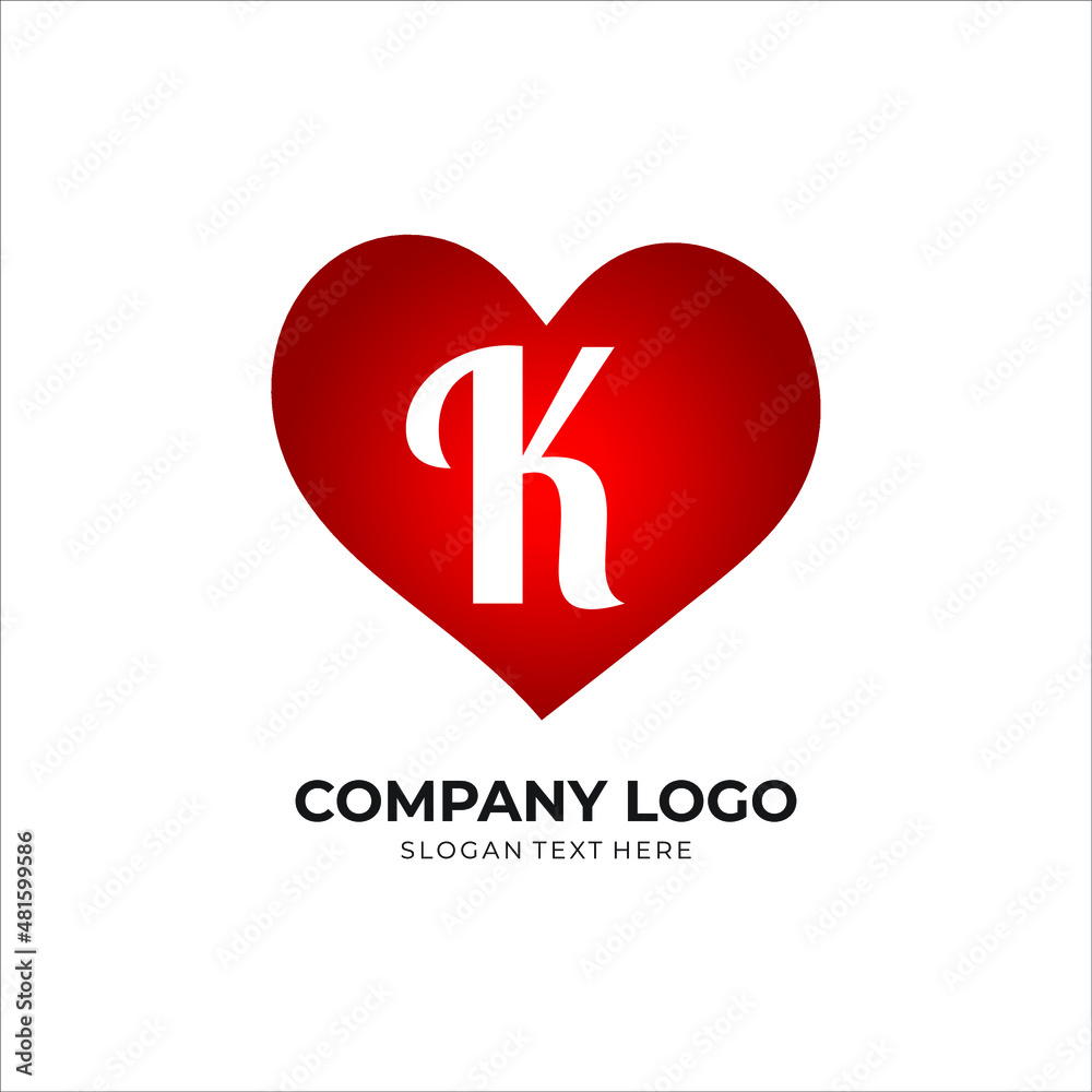 K letter logo with heart icon, valentines day love concept K letter logo with heart icon, valentines day love concept