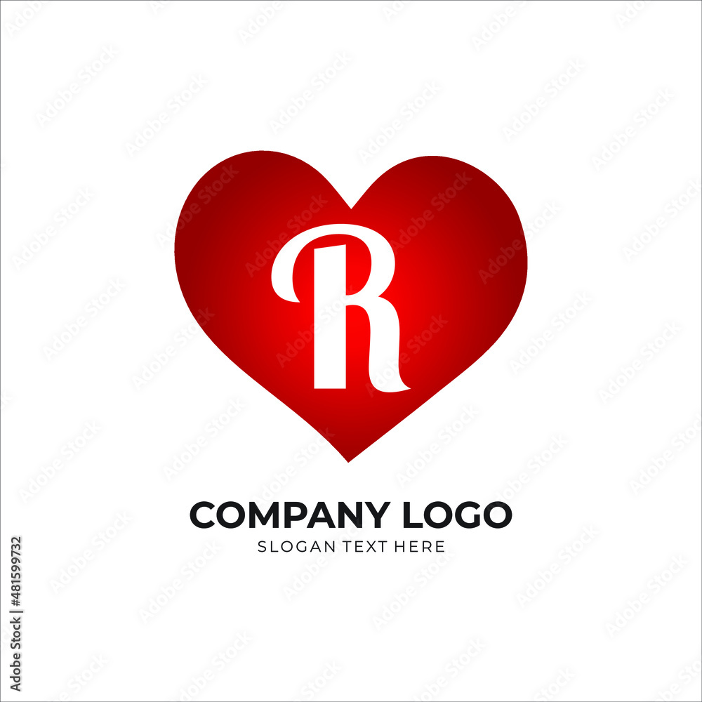 R letter logo with heart icon, valentines day love concept R letter logo with heart icon, valentines day love concept