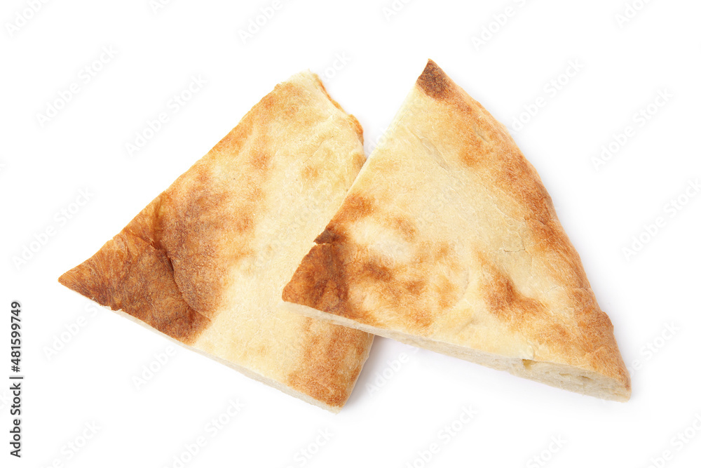 Cut fresh pita bread on white background Cut fresh pita bread on white background