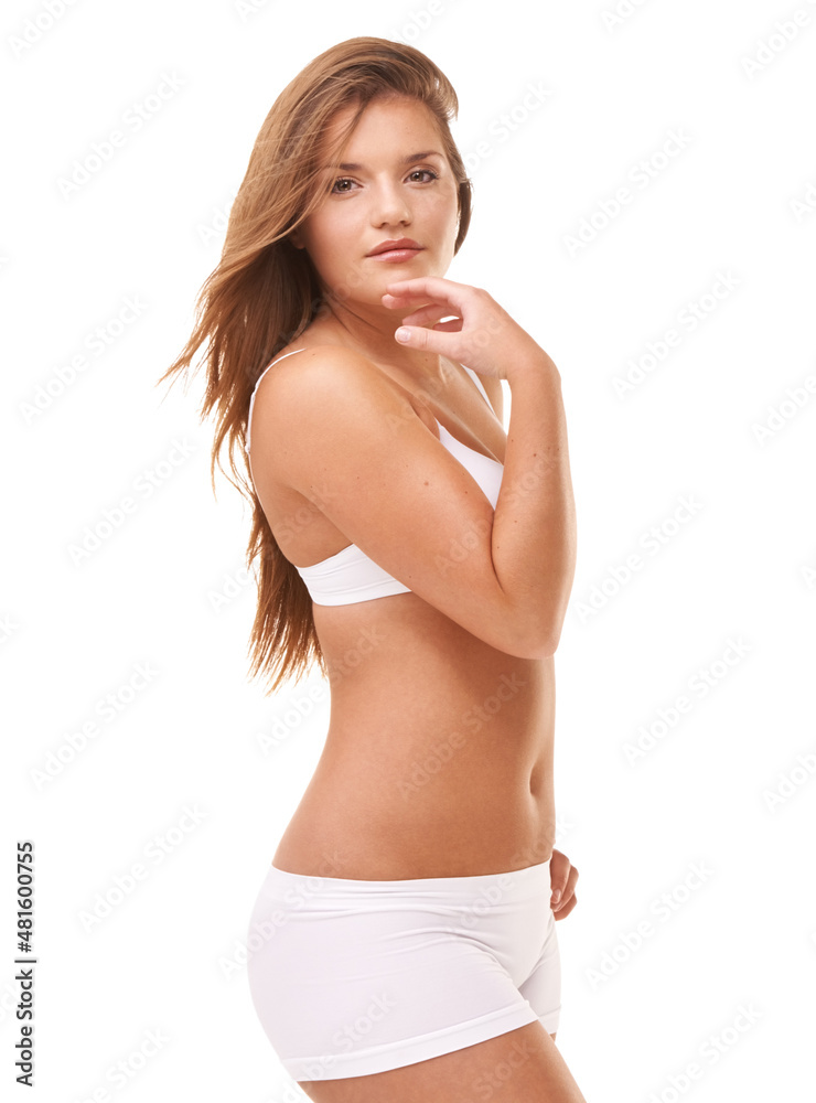 Fototapeta premium Her confidence is all natural. Full-length portrait of a confident young woman posing in her underwear.