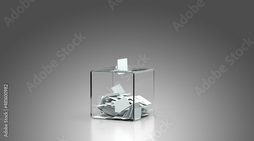 Urne de vote avec enveloppes sur fond gris - élection présidentielle Française 2022 - Rendu 3D photo
