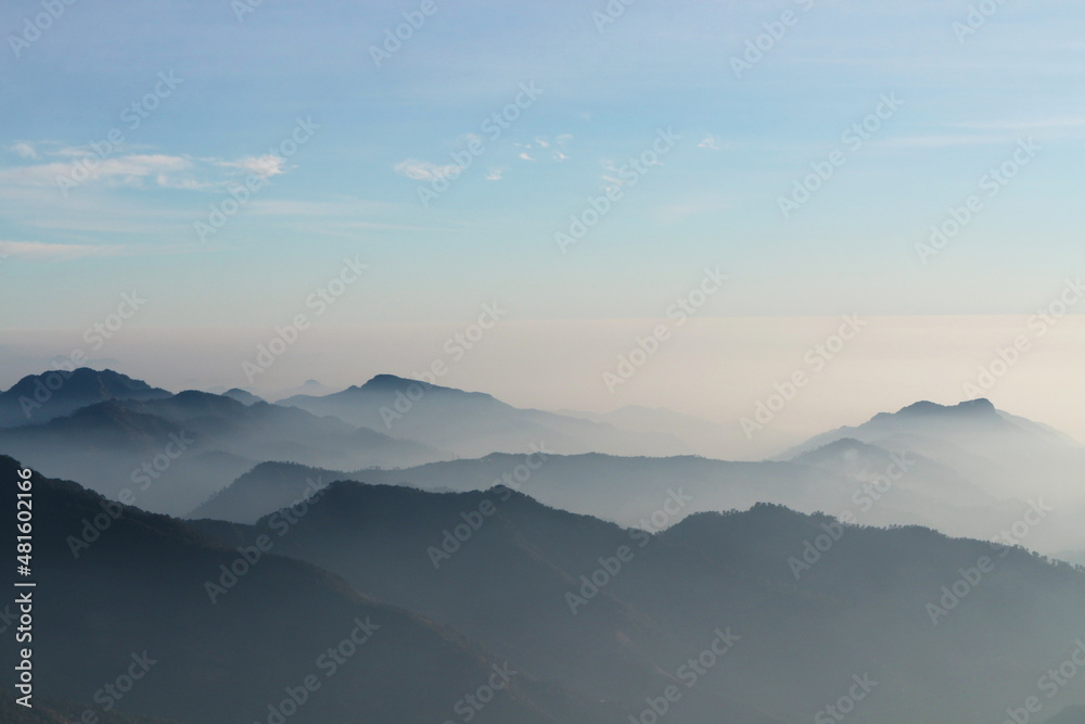Abstract natural background - a beautiful view of the mountain peaks. Horizon, sky and Himalayas.