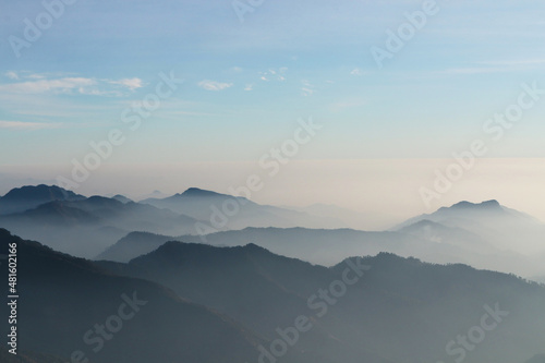 Abstract natural background - a beautiful view of the mountain peaks. Horizon  sky and Himalayas.