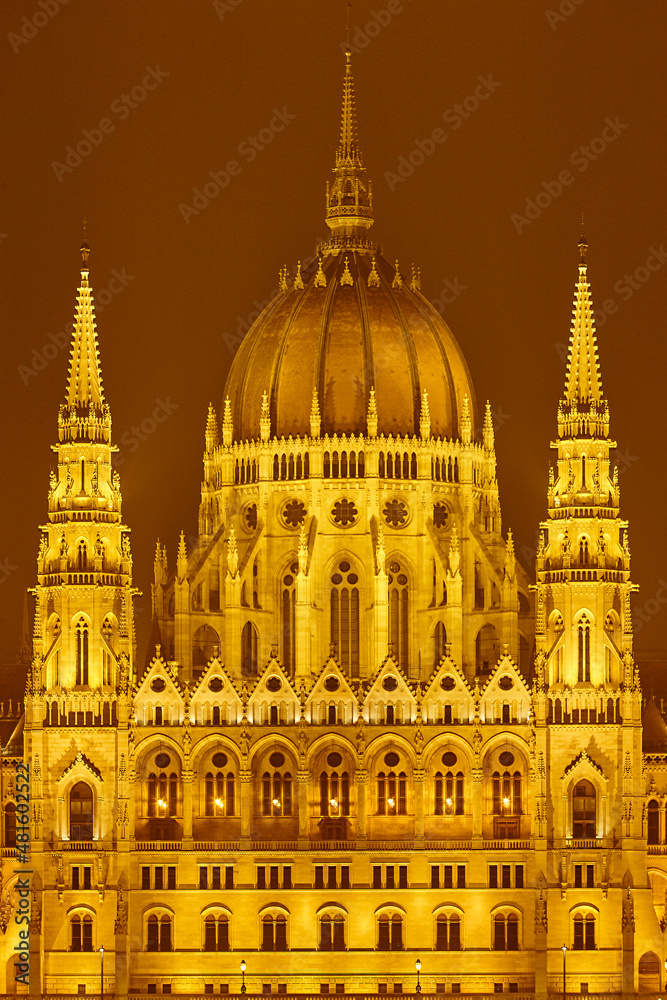 Hungarian parliament dome by night in Budapest