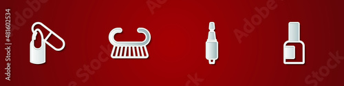 Set Nail file, Pedicure brush or grater, Milling cutter for manicure and Bottle of nail polish icon. Vector