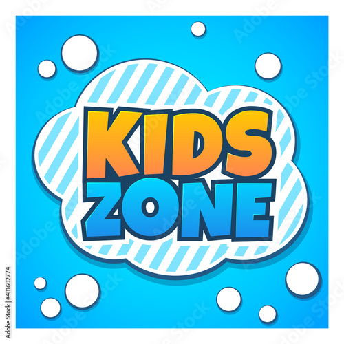 Kids zone label. Children game park logo photo