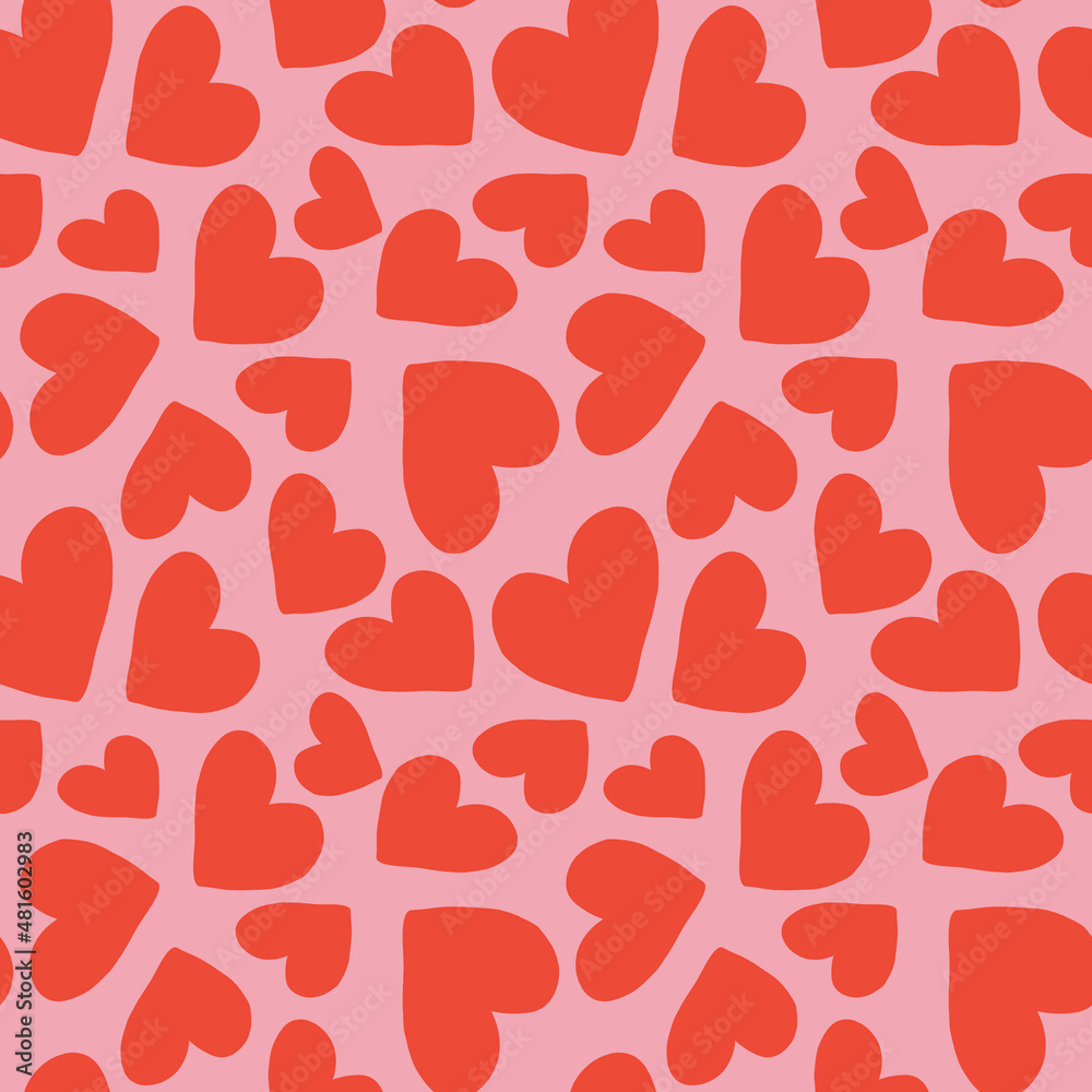 Red hearts seamless pattern, Romantic textile ornament, Love background, Valentines day print, Wrapping paper design