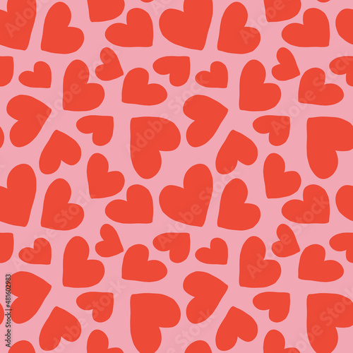 Red hearts seamless pattern  Romantic textile ornament  Love background  Valentines day print  Wrapping paper design