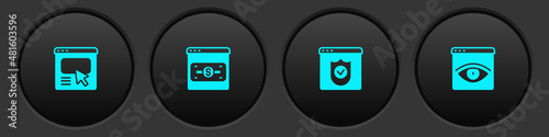 Set UI or UX design, Online shopping on screen, Browser with shield and incognito window icon. Vector