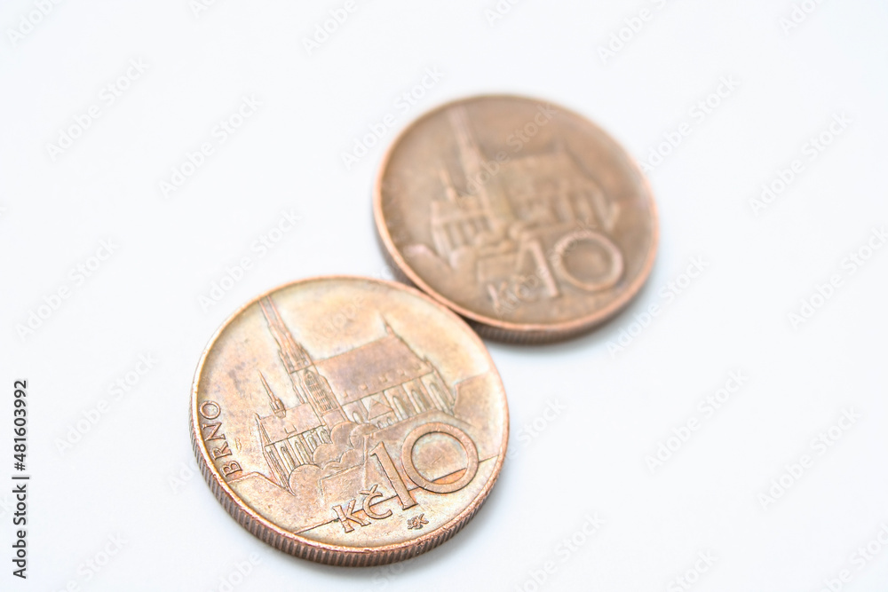 10 Czech crowns coin on the white background 10 Czech crowns coin on the white background
