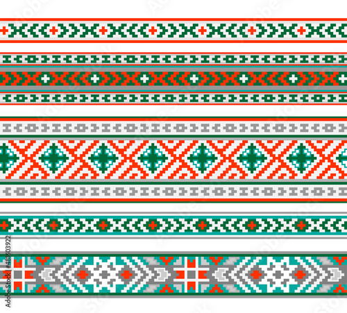 Set of Baltic folk ribbons. Seamless pattern ornament. Ethnic north decoration. Beautiful ornate background for fabric, print, wallpaper and textile. Vector illustration. Winter motives.