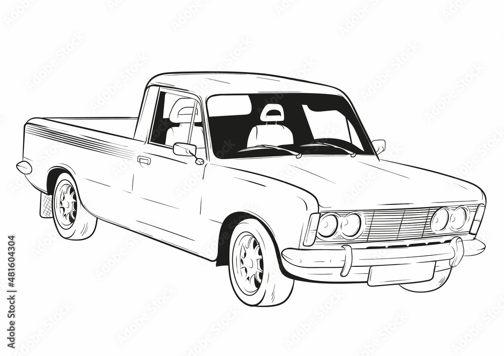 cartoon car pick up on whote background sketch to color or paint StockIllustration Adobe Stock