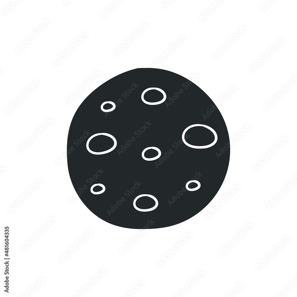 Full Moon Icon Silhouette Illustration. Luna Moonlight  Vector Graphic Pictogram Symbol Clip Art. Doodle Sketch Black Sign.