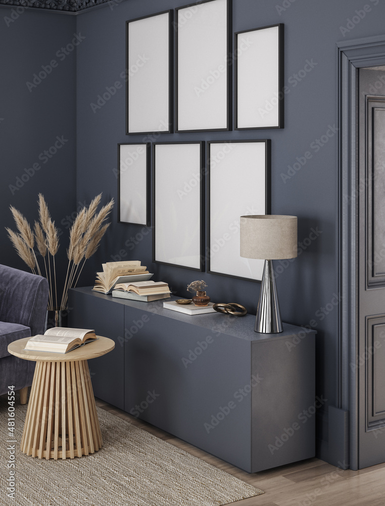 Fototapeta premium Mock-up frame in home interior background, 3d render